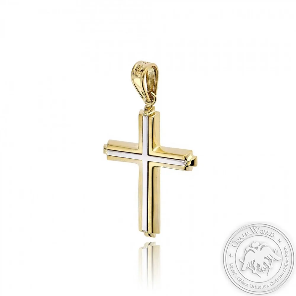 Крестильный крест для мальчиков из 14 K белый и жёлтого золота