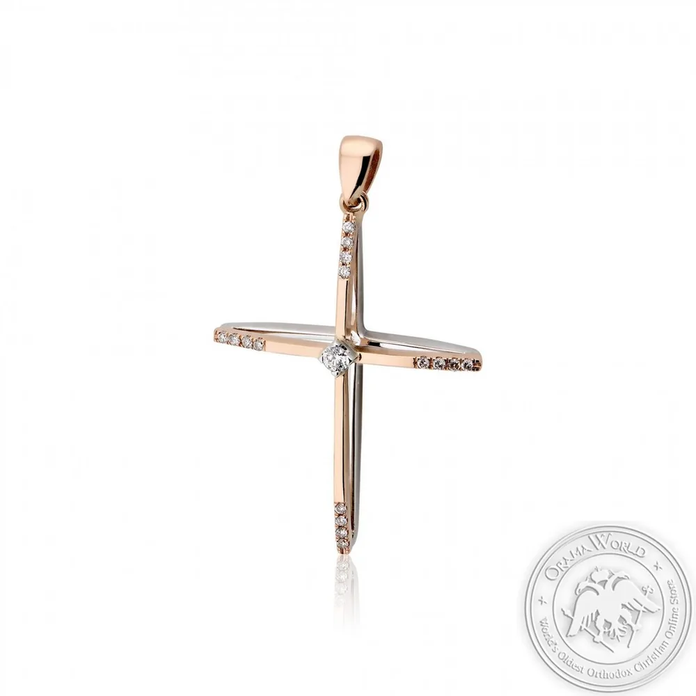 Christening Cross for Girls made of 18K Pink and White Gold with Diamonds
