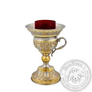 Byzantine Brass Nickel Plated Ecclesiastical Vigil Oil Candle