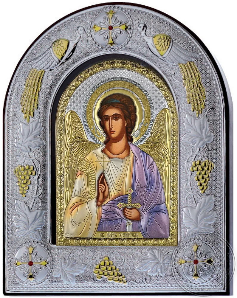 Ангел Хранитель, икона под серебро в стеклянной рамке