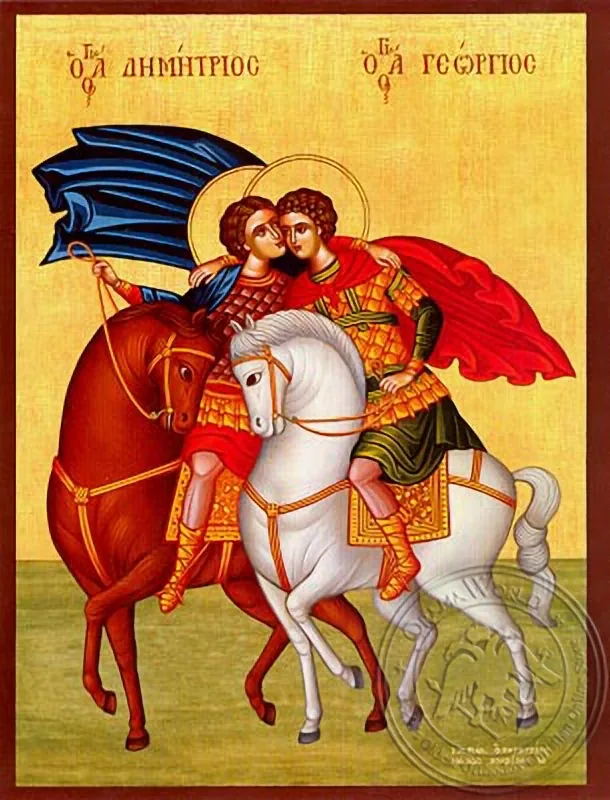 წმინდანები გიორგი და დიმიტრი, ცხენზე, ხელნაწერი ხატი
