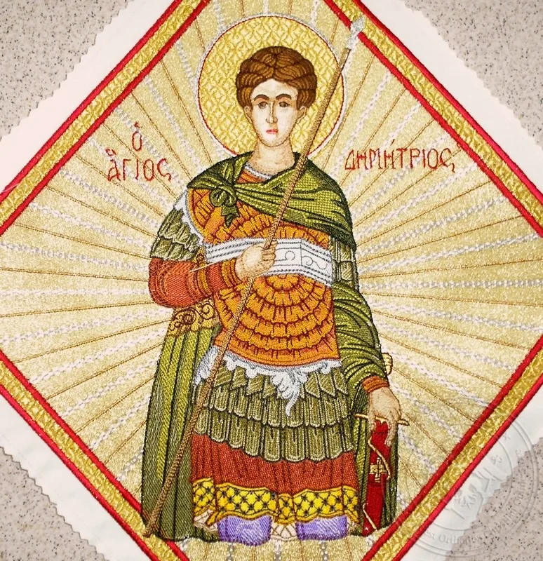 Святой Димитрий миро-лента с радиальным фоном, палица