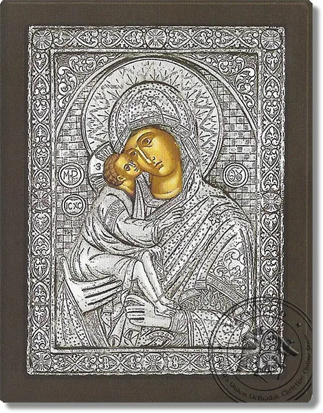 Богородица Умиление, серебряная икона