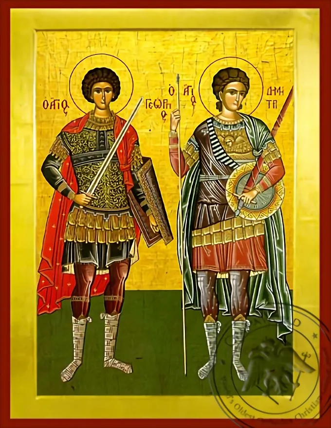 წმინდანები გიორგი და დიმიტრი, სრული ტანით, ბიზანტიური ხატი