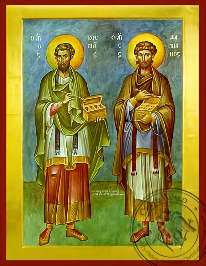 Святые Косма и Дамиан, византийская икона