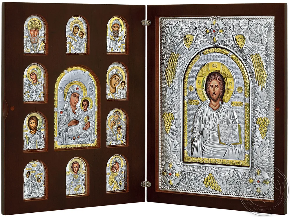 Diptych Jesus Christ - Virgin Mary - Saints - Silver Icon