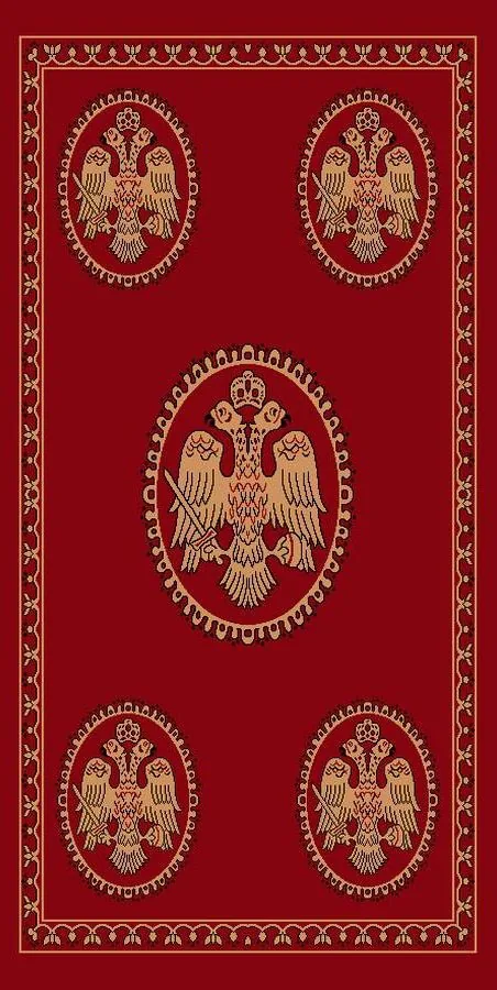 Rectangular Ecclesiastical Carpet with Double-headed Eagles in Red Color