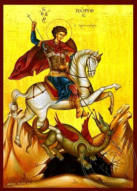 Святой великомученик Георгий, на коне, рукописная икона