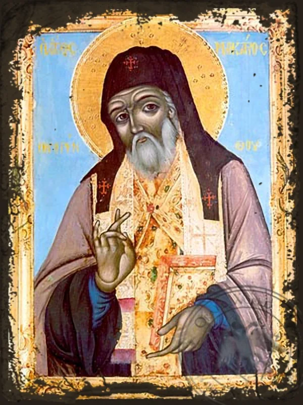 Святой Макарий Нотара, епископ Коринфский, Греция, византийская икона под старину