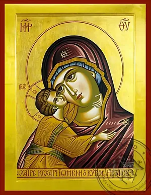 ღვთისმშობელი ყრმით, ტკბილად ამბორისმყოფელი, მკერდამდე, ბიზანტიური ხატი