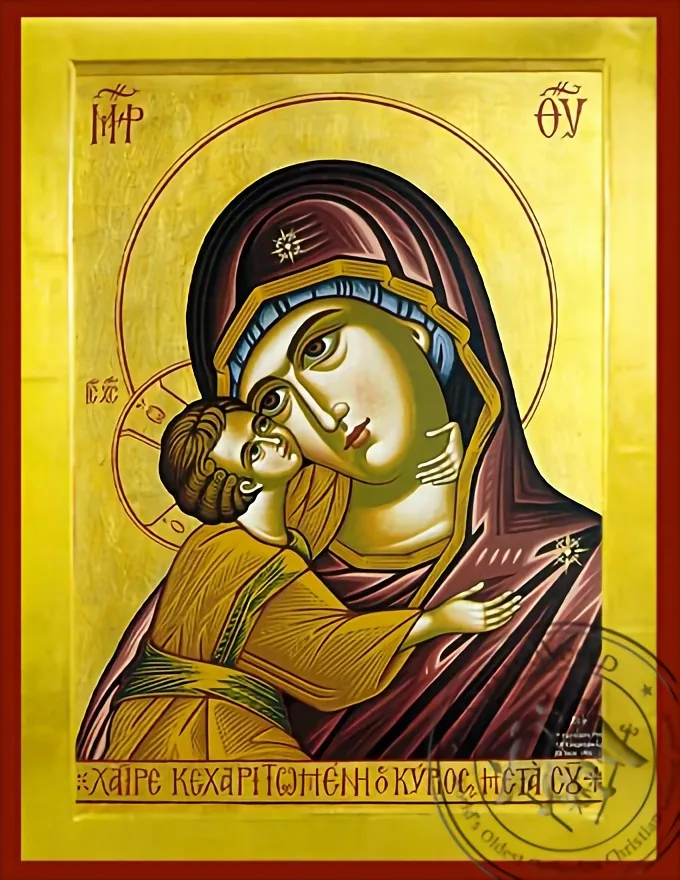 Богородица с Младенцем, Сладкое Лобзание, оплечная, византийская икона