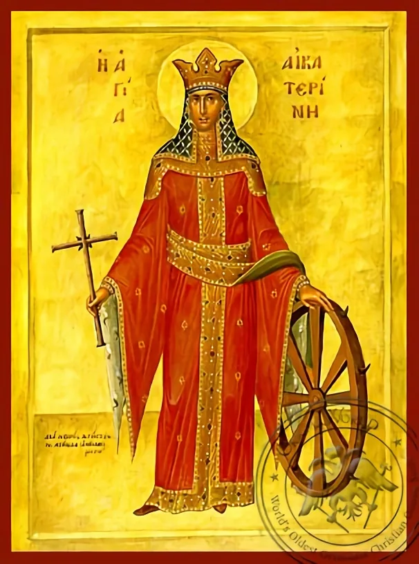 Святая великомученица Екатерина, Александрийская, в полный рост, рукописная икона