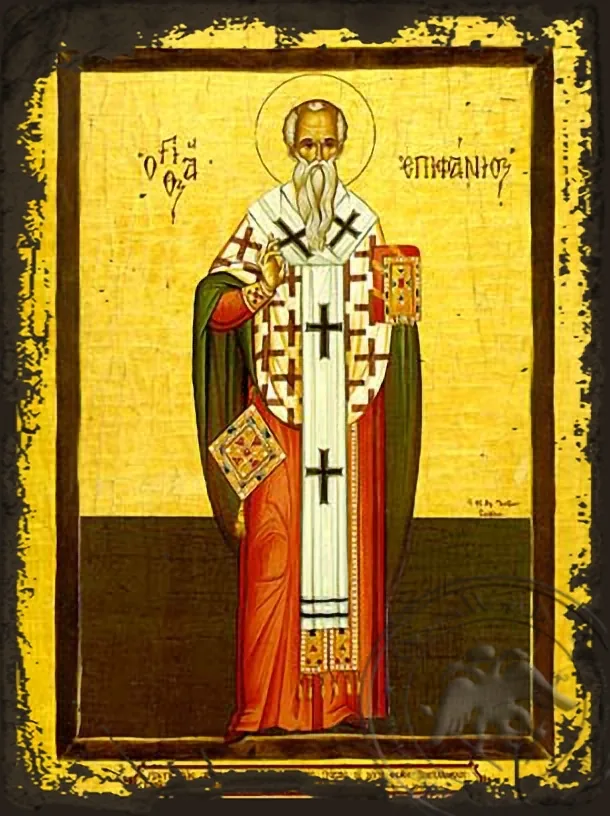Saint Epiphanius, Bishop of Cyprus, Full Body - Aged Byzantine Icon