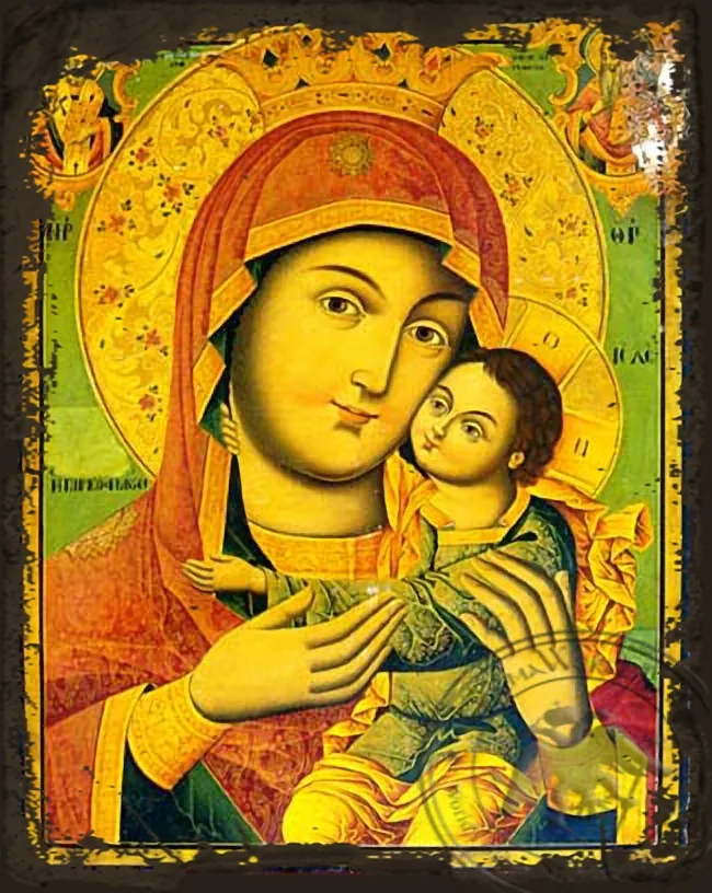 Богородица с Младенцем, Сладкое Лобзание, столп византийский, оплечная, византийская икона под старину
