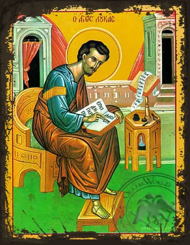მოციქული და მახარებელი წმინდა ლუკა, სრული ტანით, ძველებურად გაფორმებული ბიზანტიური ხატი