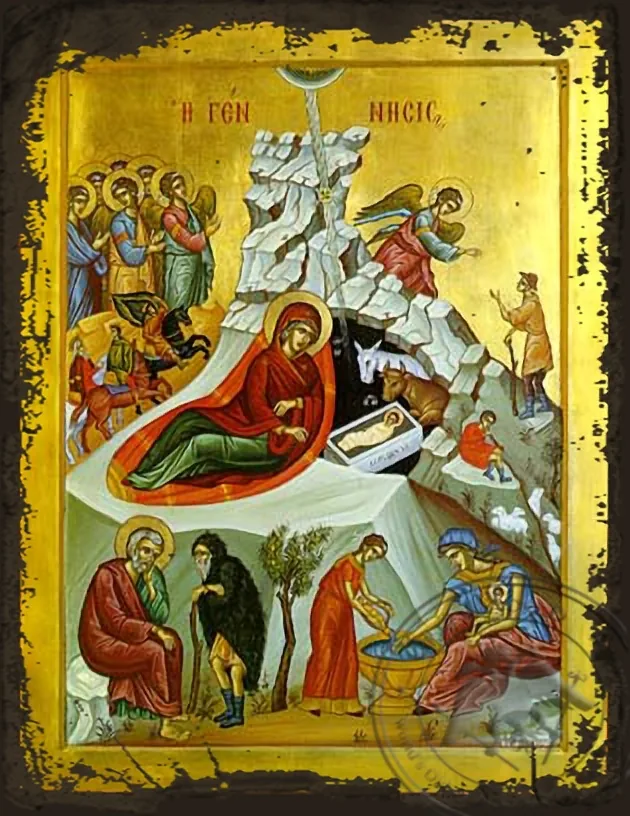 Nativity of Christ - Aged Byzantine Icon