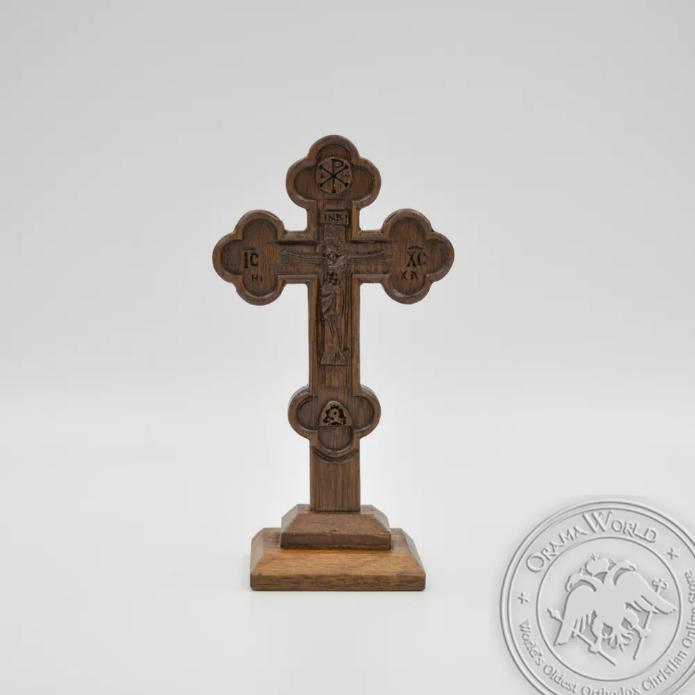 Byzantine Handcrafted Wooden Cross with Base