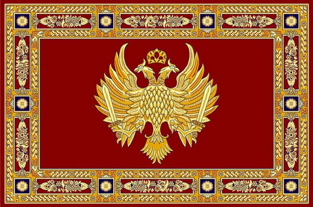 Rectangular Ecclesiastical Carpet with Double-headed Eagle in Red Color