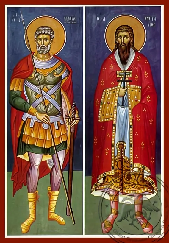 Святые Мина и Евстратий, рукописная икона