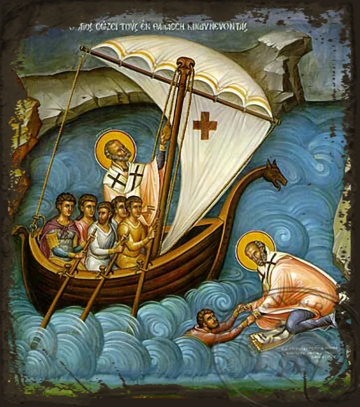 Святитель Николай, помощник мореплавателей, византийская икона под старину