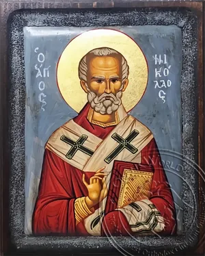 წმინდა ნიკოლოზი, ძველებური აბრეშუმზე ნაბეჭდი ხატი