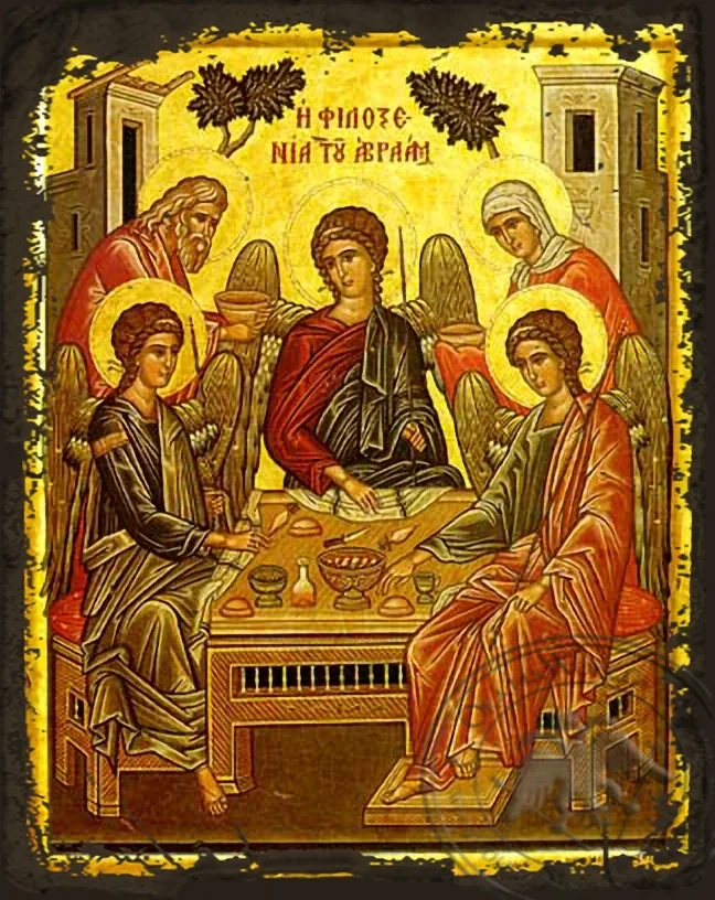 Гостеприимство Авраама, византийская икона под старину