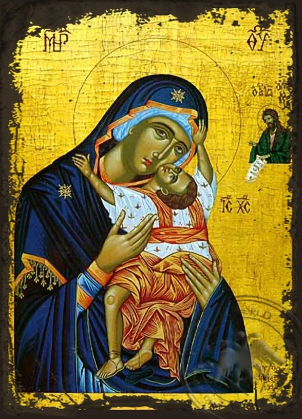 ღვთისმშობელი ყრმით, ტკბილად ამბორისმყოფელი, კარდიოტისა, ძველებურად გაფორმებული ბიზანტიური ხატი