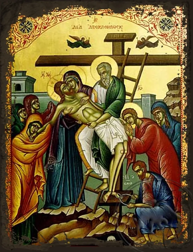 Descent from the Cross - Aged Byzantine Icon