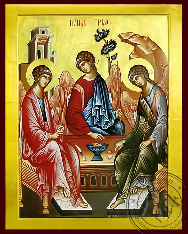 წმინდა სამება (სამი ანგელოზები, აბრაამის სტუმართმოყვარეობა), ბიზანტიური ხატი