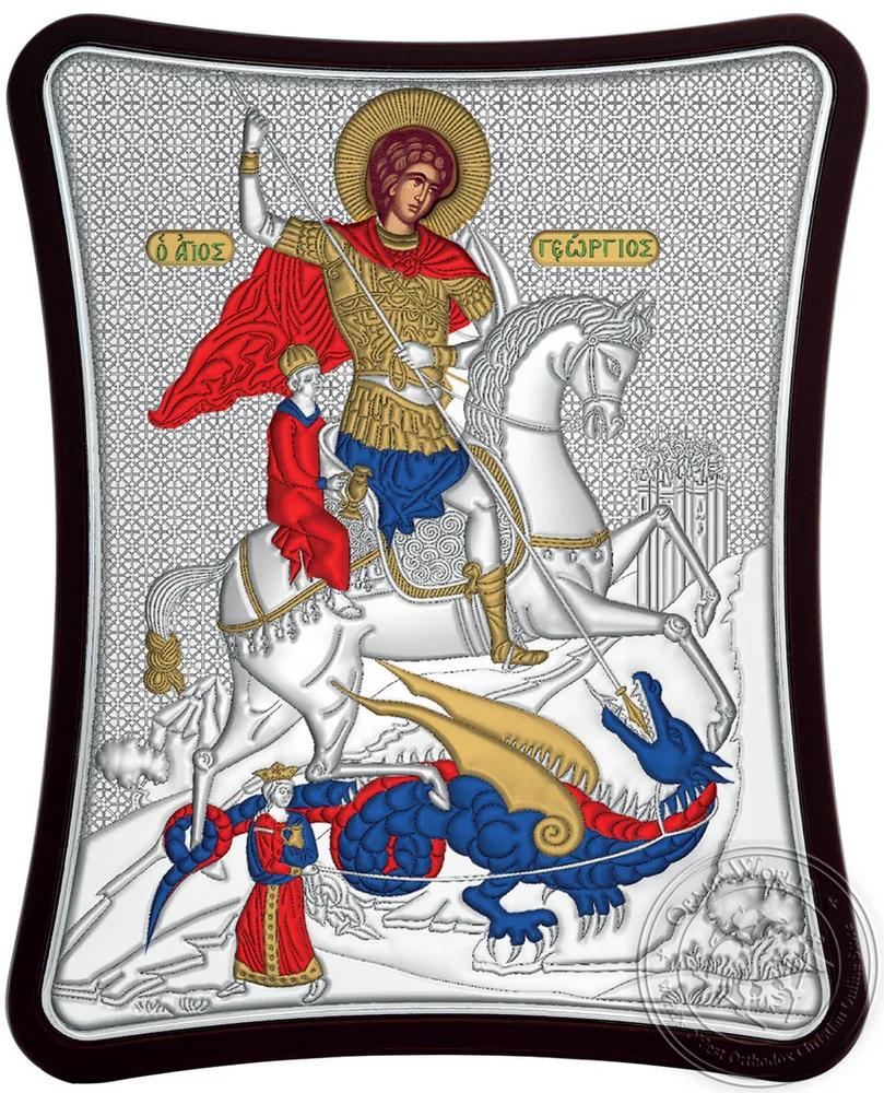 Святой Георгий, икона под серебро