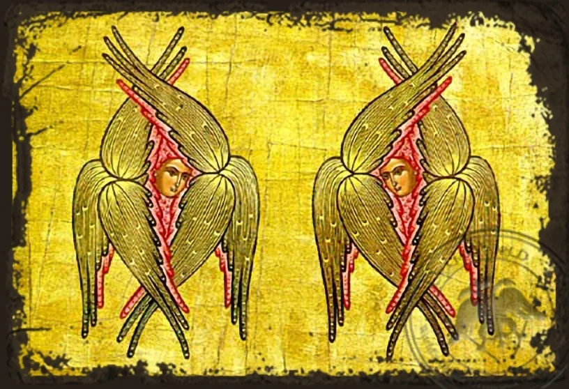 Six-Winged Seraphs - Aged Byzantine Icon