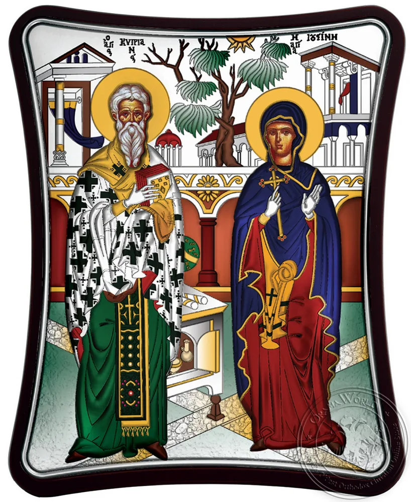 Saints Cyprian and Justina - Silver Colored Icon
