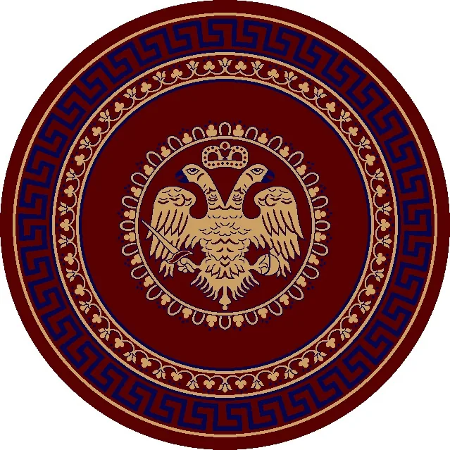Round Ecclesiastical Carpet with Double-headed Eagle and Blue Meander