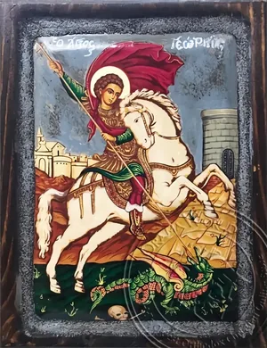 წმინდა გიორგი, ძველებური აბრეშუმზე ნაბეჭდი ხატი