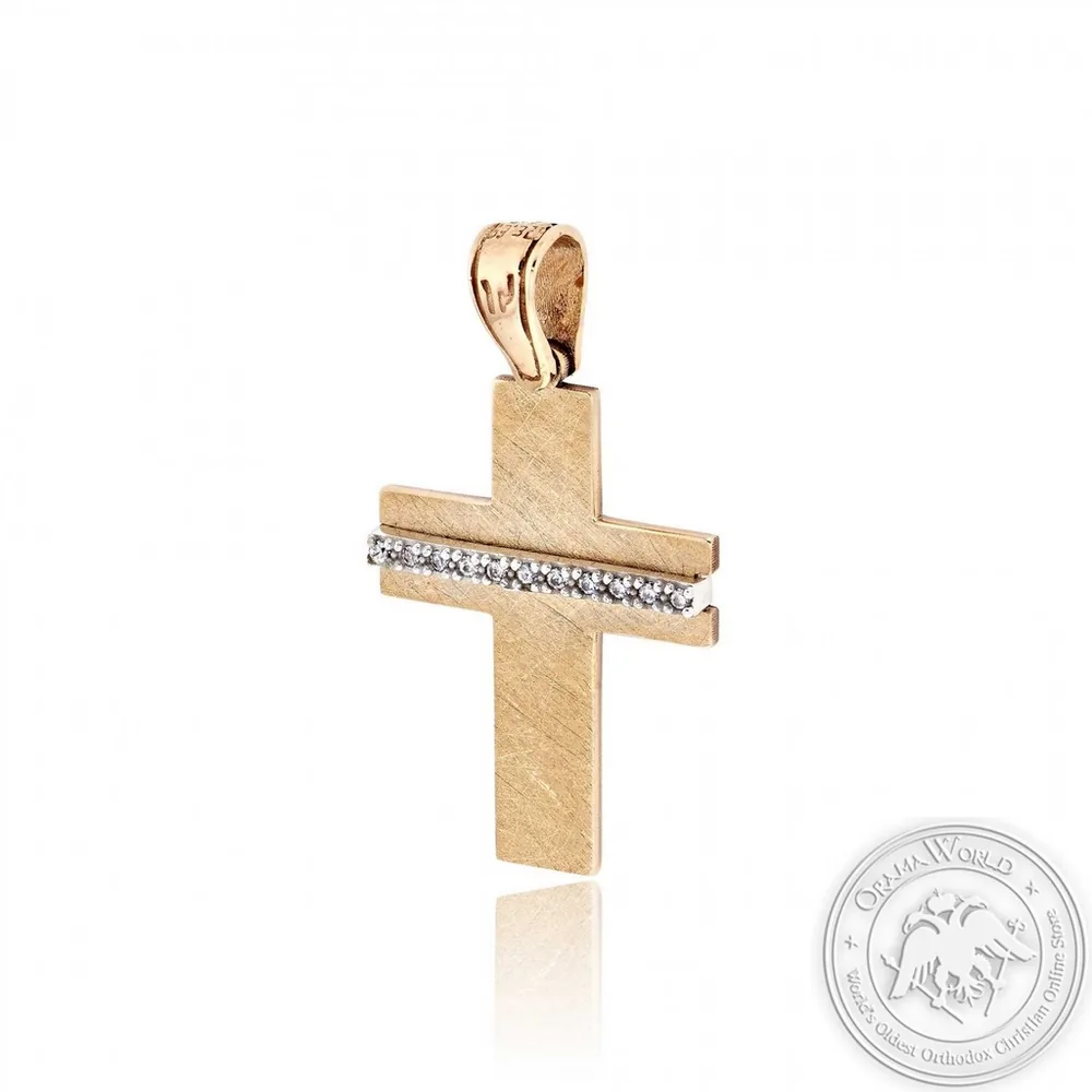 Christening Cross for Girls made of 14K Pink & White Gold with Cubic Zirconia
