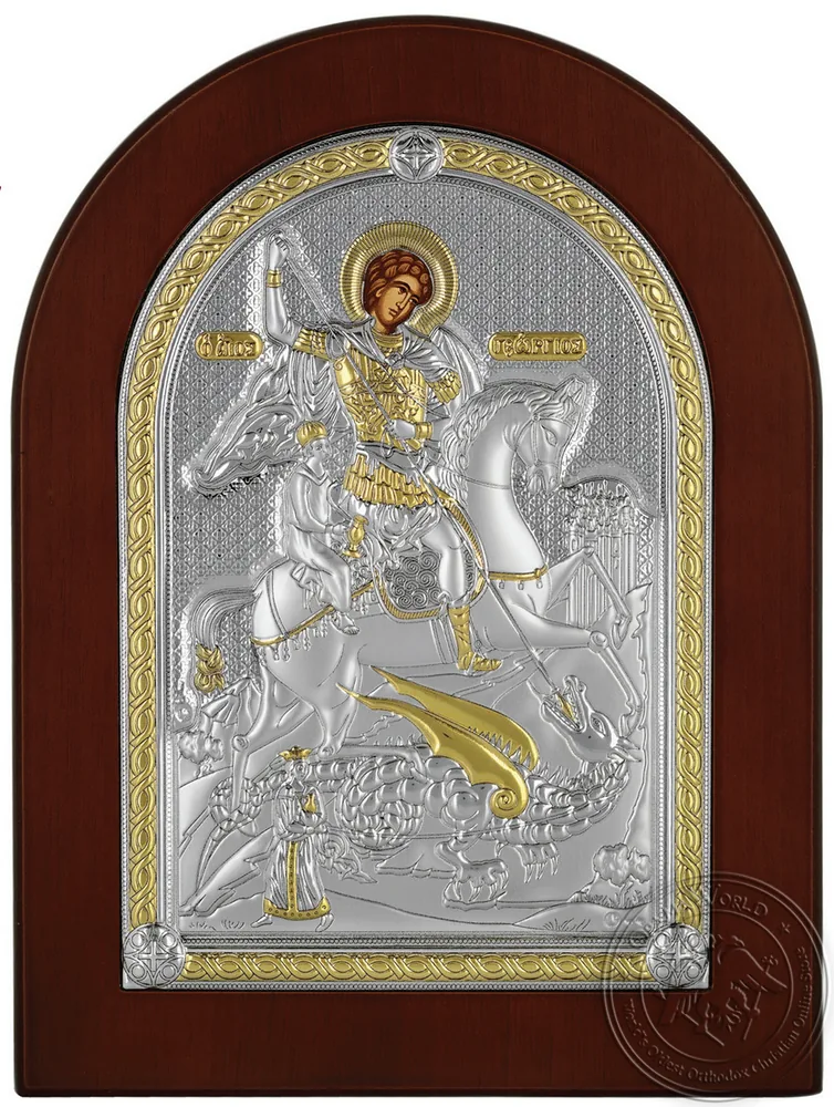 Святой Георгий, серебряная икона
