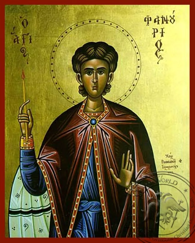 Святой великомученик Фанурий, рукописная икона
