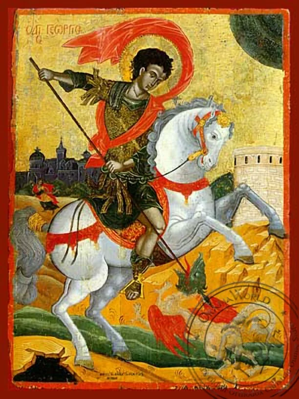 Святой великомученик Георгий, на коне, рукописная икона