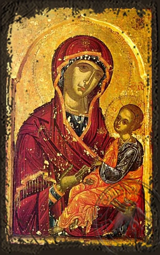 ღვთისმშობელი სიხარული მწუხარე, ძველებურად გაფორმებული ბიზანტიური ხატი