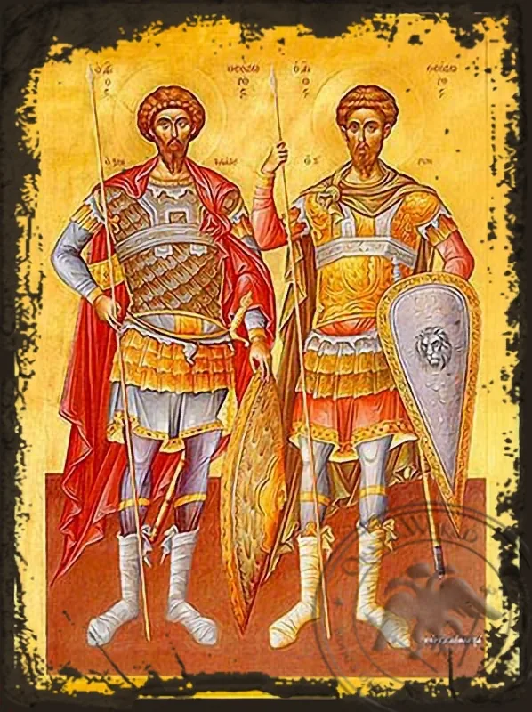Saints Theodores the Great Martyrs, Tyro and Stratelates, Full Body - Aged Byzantine Icon
