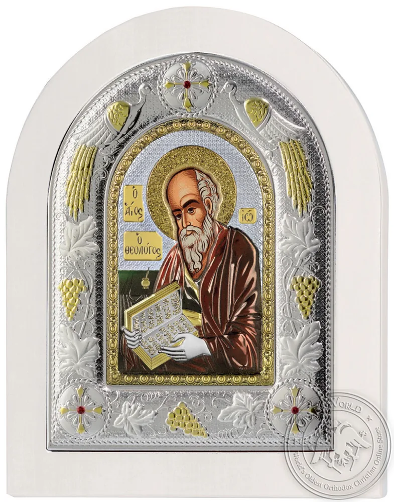 წმინდა იოანე ღვთისმეტყველი, ვერცხლისფერი ხატი თეთრ ხეზე