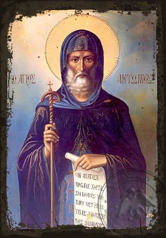 Saint Anthony the Great - Aged Byzantine Icon