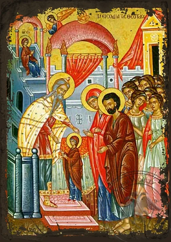 Presentation of the Virgin in the Temple - Aged Byzantine Icon