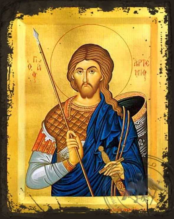 წმინდა დიდმოწამე არტემი, ანტიოქია, ძველებურად გაფორმებული ბიზანტიური ხატი