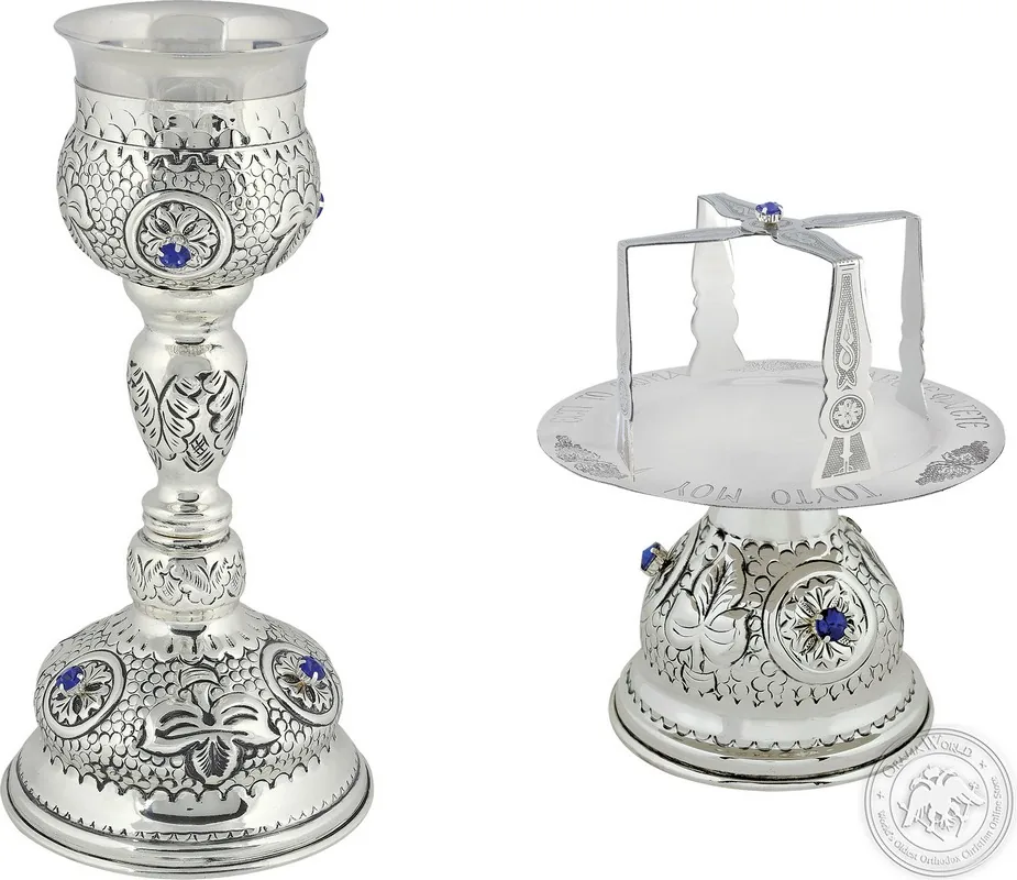 ჭურჭლის ნაკრები და ლურჯი ქვებით ამოკვეთილი 250 ml, 0309