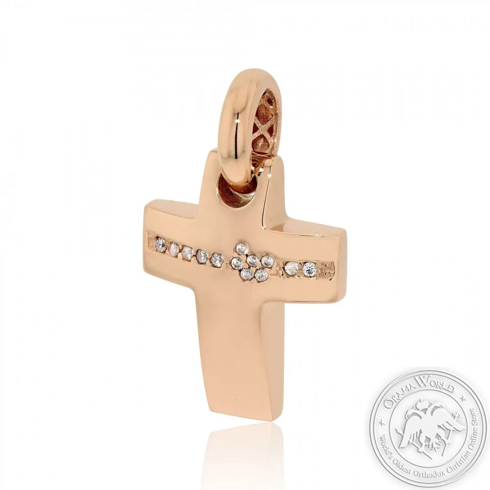 Christening Cross for Girls made of 14K Pink Gold with Cubic Zirconia