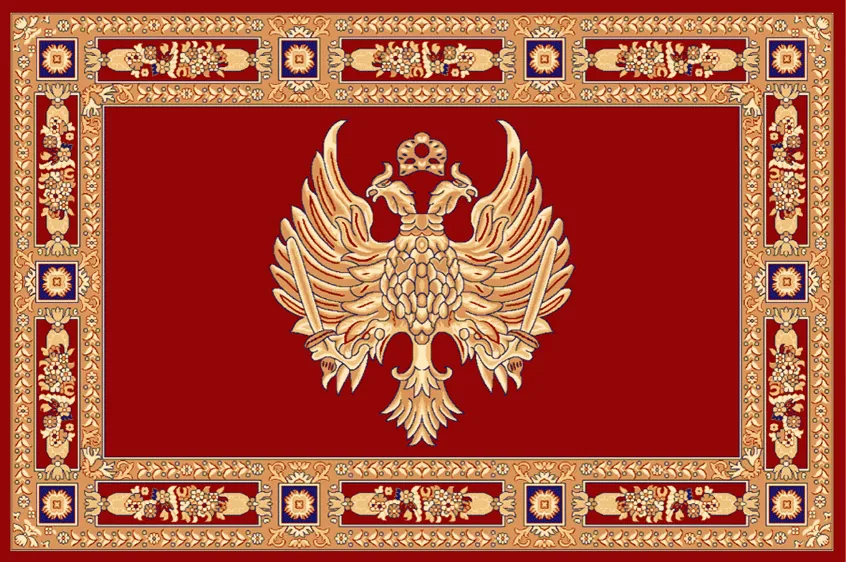 Rectangular Ecclesiastical Carpet with Double-headed Eagle in Red Color