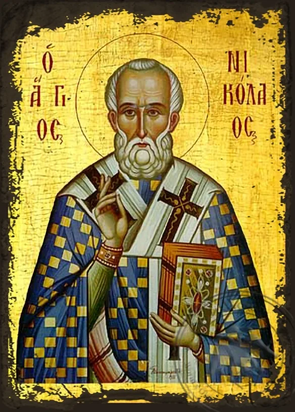 Saint Nicholas, Archbishop of Myra in Lycia - Aged Byzantine Icon