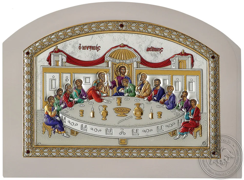 The Last Supper - Silver Colored Icon in White Wood