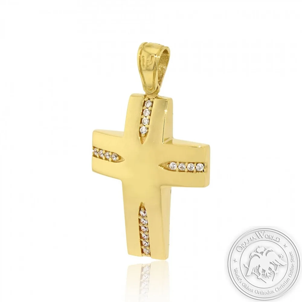 Christening Cross for Girls made of 14K Yellow Gold with Cubic Zirconia